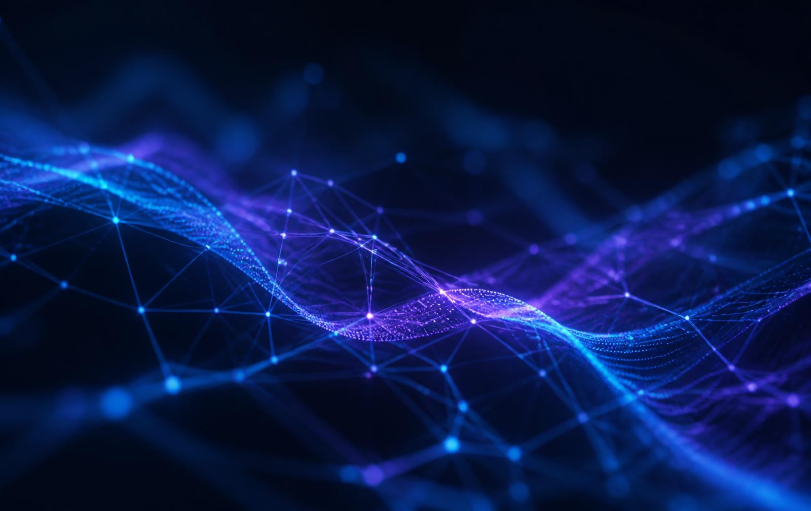 Glowing blue and violet neural network visualising AI-native product engineering