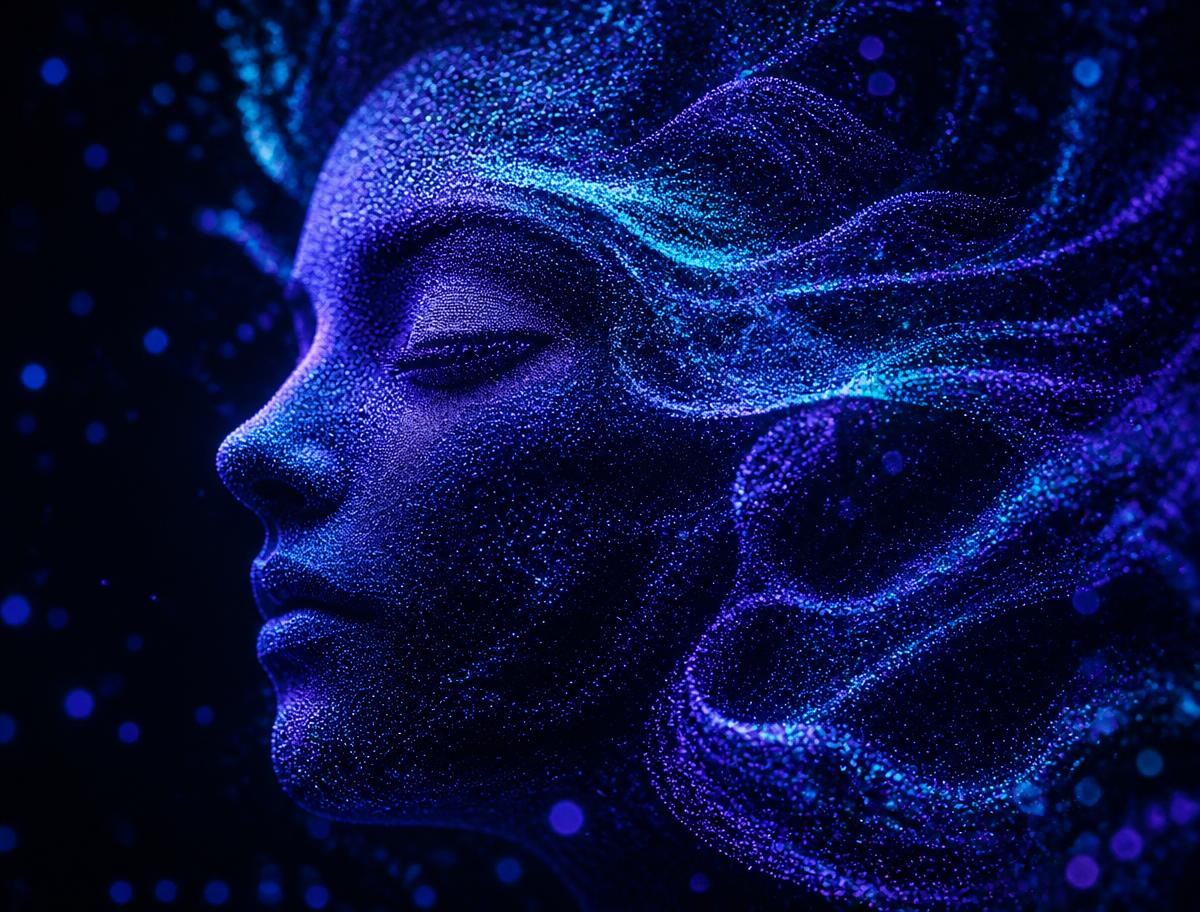 Abstract particle portrait representing generative AI creativity